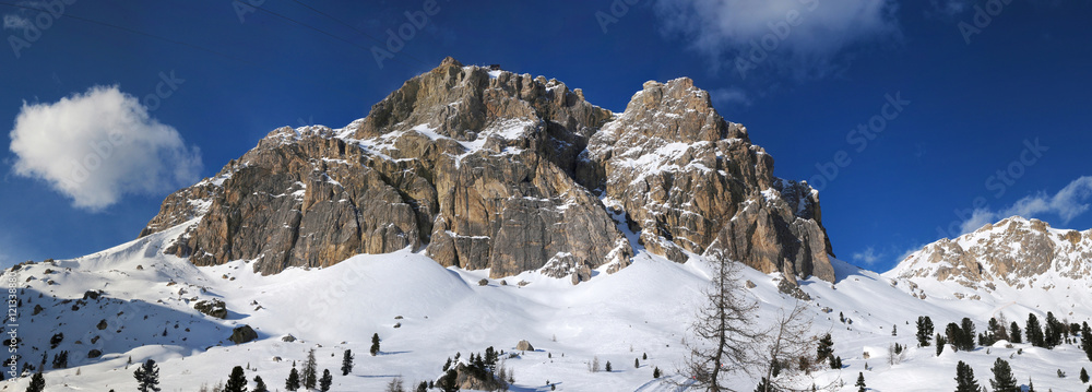 Lagazuoi mountain as seen from Passo Falzarego in winter, Dolomites, Cortina  d'Ampezzo, Belluno, Veneto, Italy Stock Photo | Adobe Stock