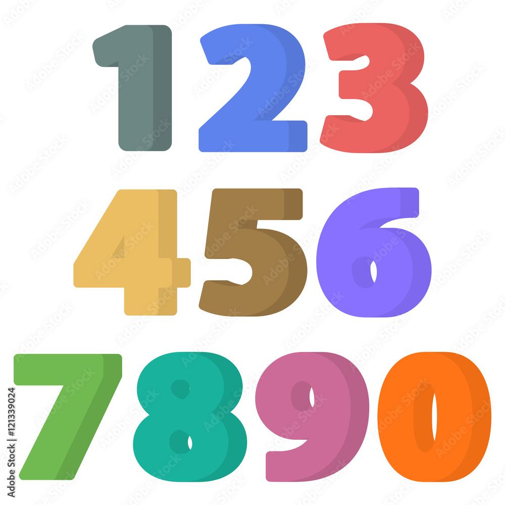 Set of flat numbers. Colorful flat icon Set of flat numbers. Colorful flat icon