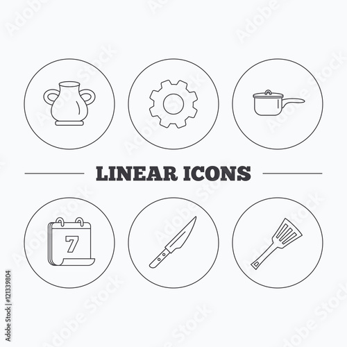 Saucepan, kithcen knife and utensils icons.