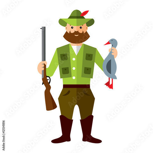 Vector Hunting ducks. Flat style colorful Cartoon illustration.