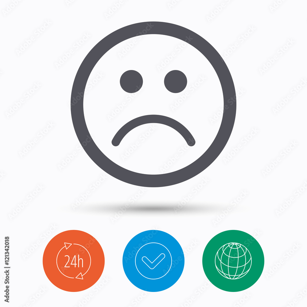 Fototapeta premium Sad smiley icon. Bad feedback sign.