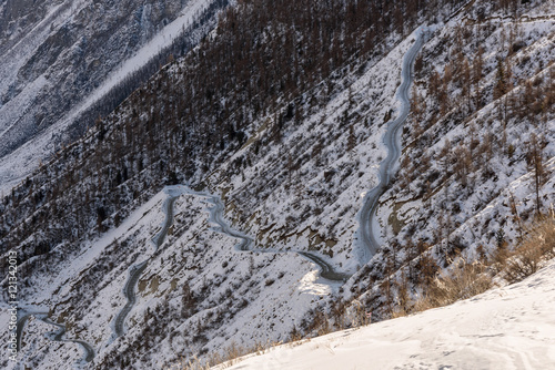 mountain road snow winter valley