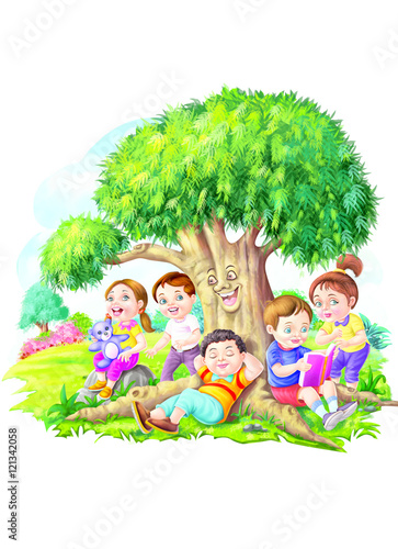 Kids under a big tree