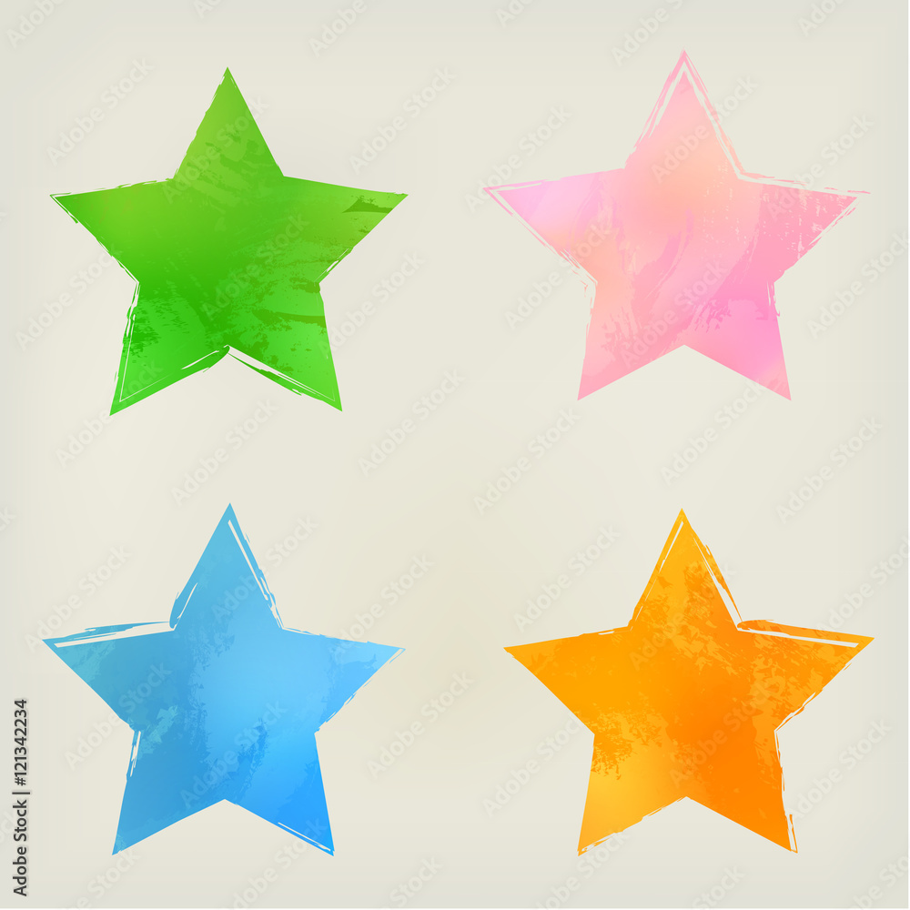 Obraz premium Watercolor stars shape splashes, green, blue, orange, pink.
