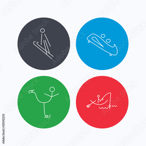 Fishing, figure skating and bobsled icons.
