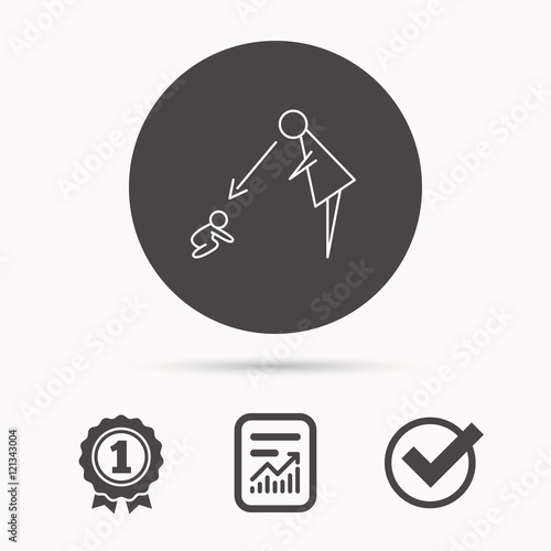 Under nanny supervision icon. Babysitting sign.