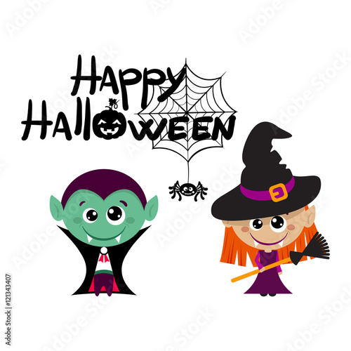Vector characters for Halloween in cartoon style. Witches and traditional elements of Halloween. Easy to edit vector illustration of Halloween character