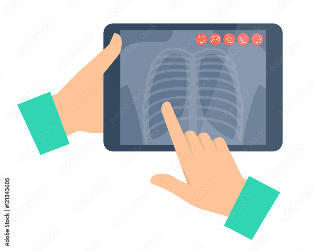 Doctor holding a tablet computer with lung radiography. Telemedi Doctor holding a tablet computer with lung radiography. Telemedi