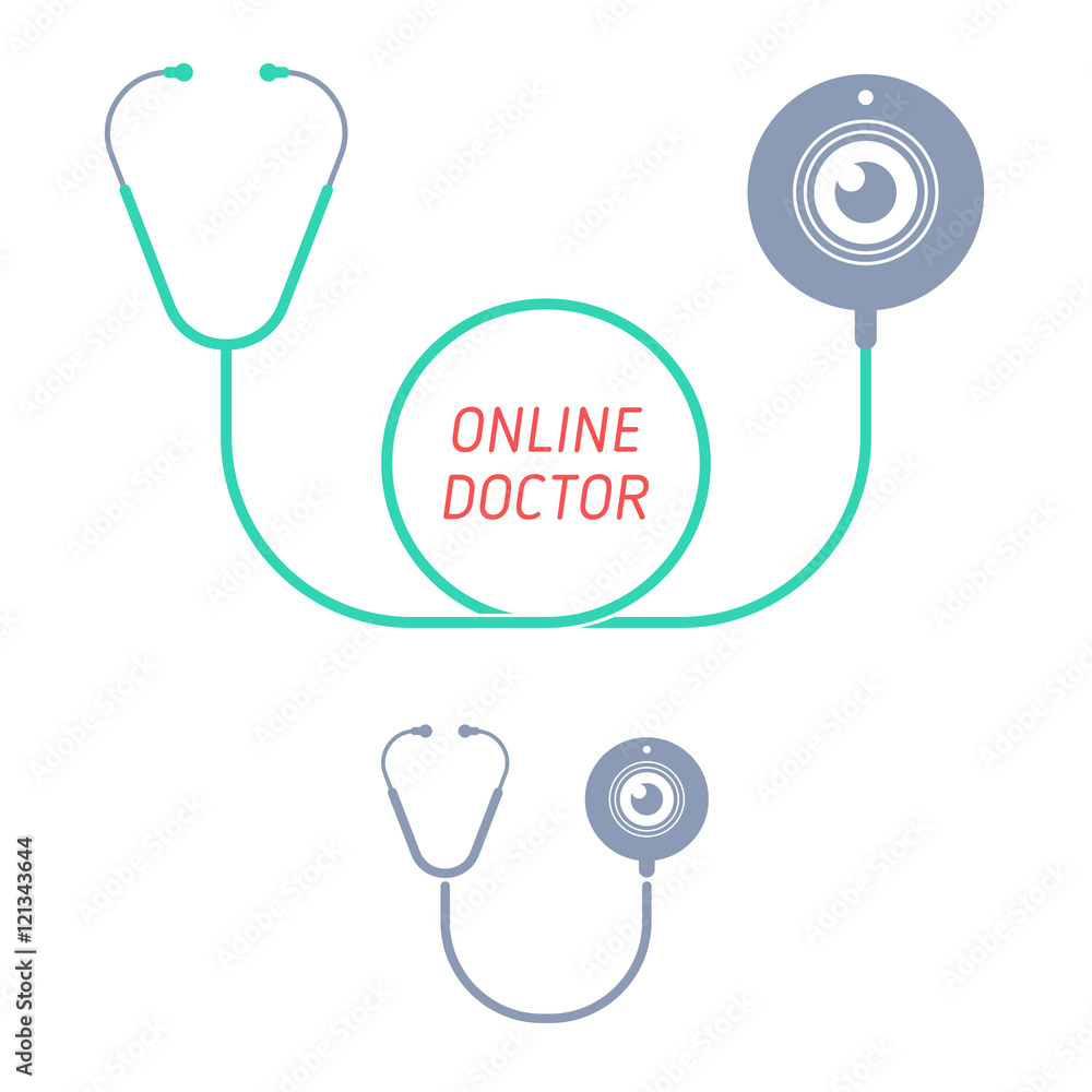 Stethoscope, web cam. Telemedicine and telehealth flat illustrat Stethoscope, web cam. Telemedicine and telehealth flat illustrat