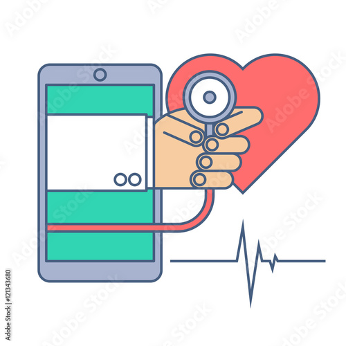 Heart pulse examination by phone. Telemedicine and telehealth.