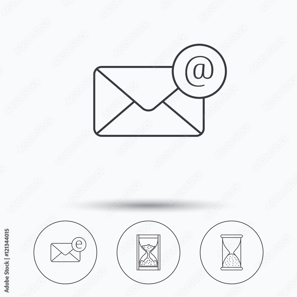 Mail, e-mail and hourglass icons. Mail, e-mail and hourglass icons.