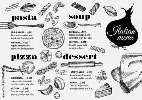 Menu italian restaurant, food template placemat.