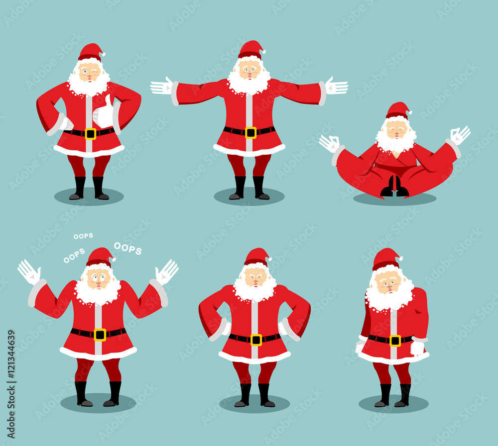 Santa Claus set different poses. Santa with beard in red suit e Santa Claus set different poses. Santa with beard in red suit e