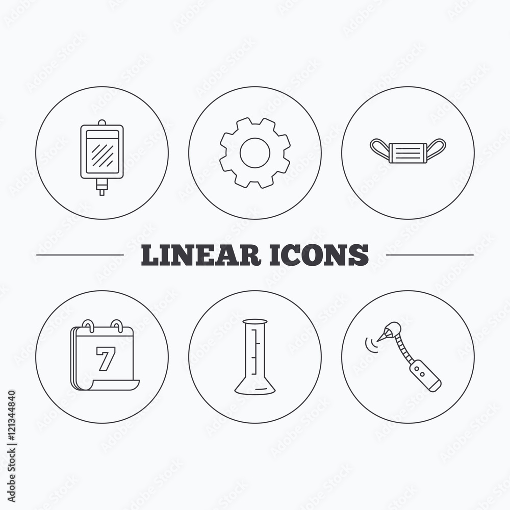 Medical mask, blood and drilling tool icons.