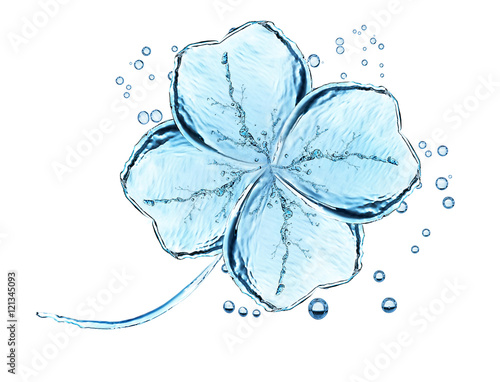 Water pattern of clover leaf on white background.