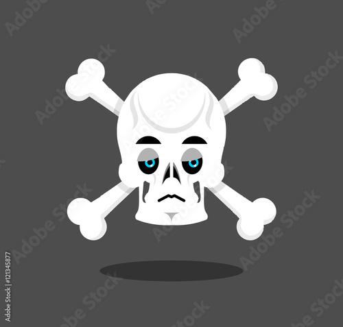 Sad skull emotion. Crossbones. melancholy skeleton head