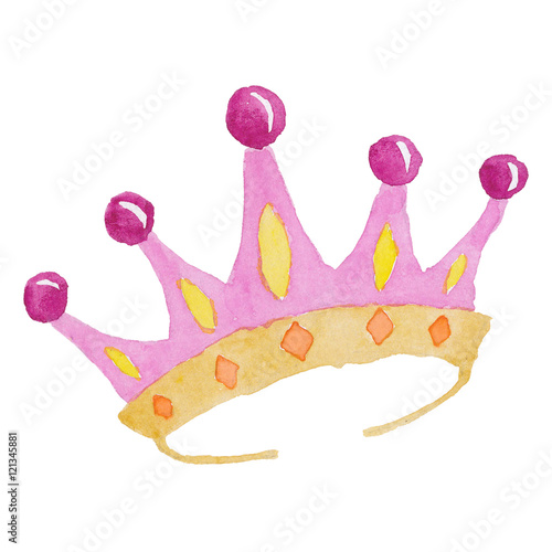 Crown Princess pink Baby girls Fairy watercolor Illustration Isolated on the white
