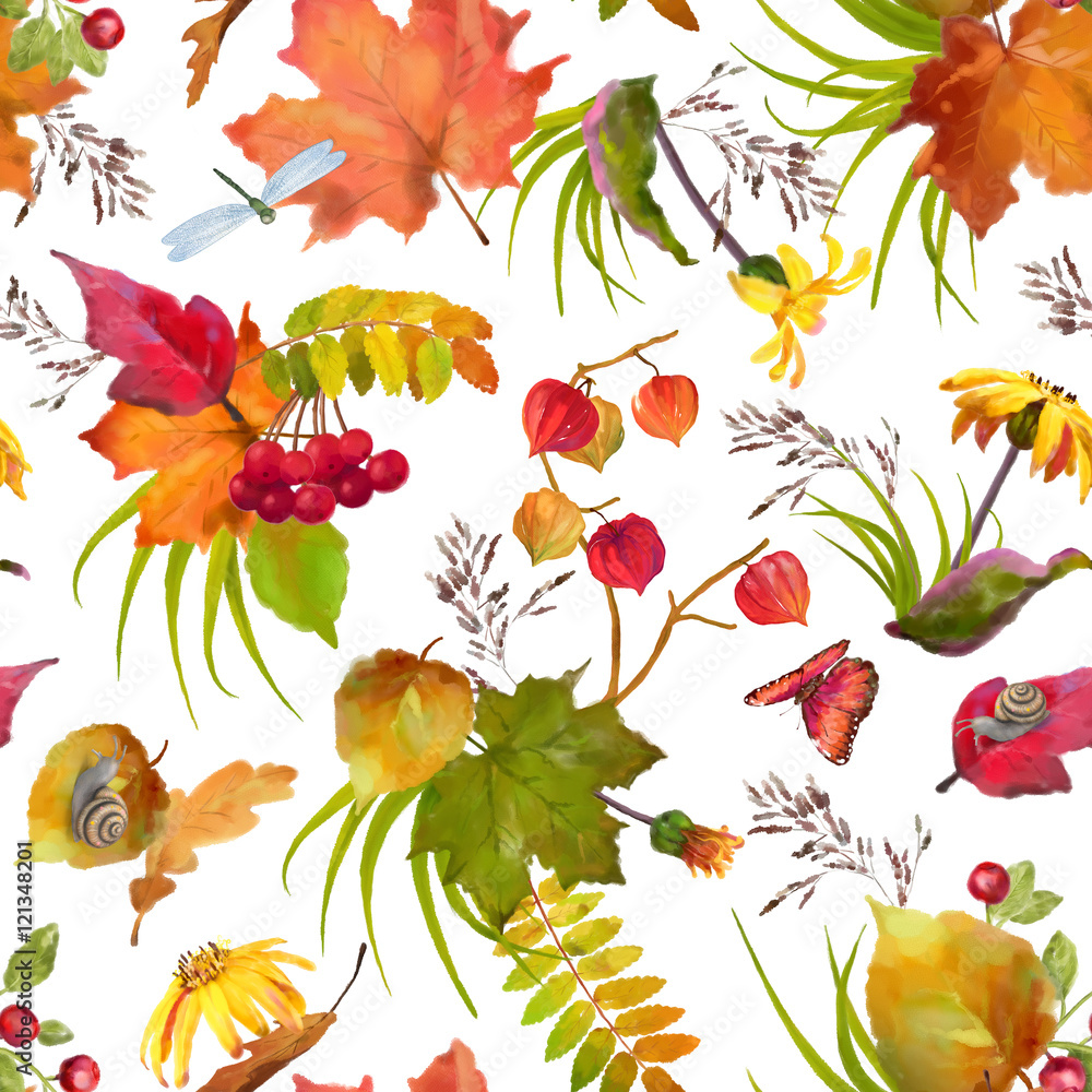 Fototapeta premium Watercolor Autumn Pattern