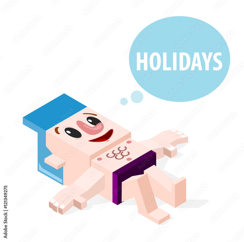 Very Happy Relaxed Cartoon Boy on White Background. Isolated Vector