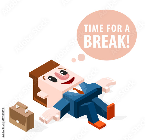 Very Happy Relaxed Cartoon Businessman on White Background. Business Concept. Isolated Vector Elements.