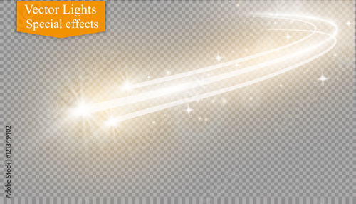 Abstract vector magic glow star light effect with neon blur curved lines. Sparkling dust star trail with bokeh.