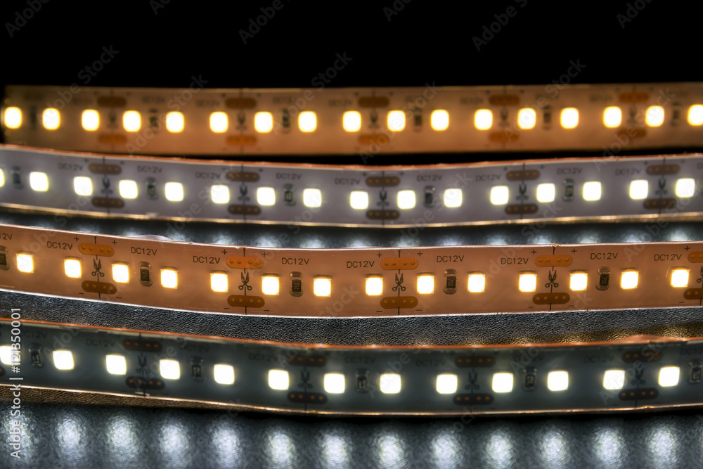 Group of LED lighting on black background.