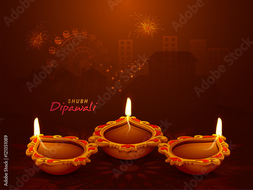 Illuminated Lit Lamp for Diwali Celebration.