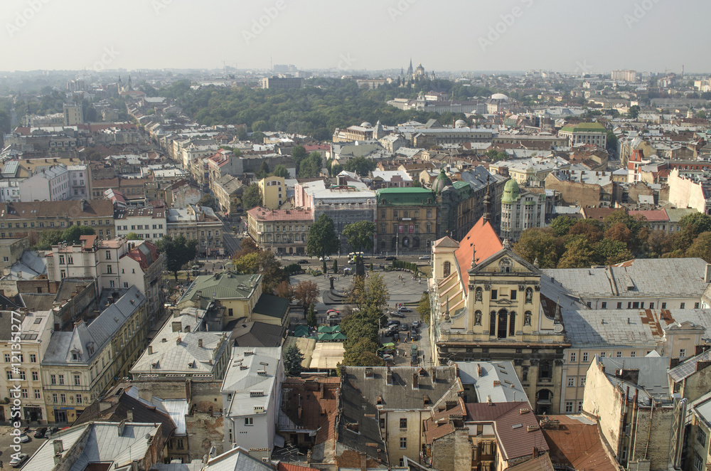 View from the Town Hall of the church of the Jesuits, Lviv, Ukraine
