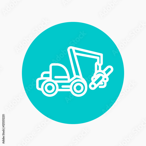 Forest harvester icon, wheeled feller buncher, timber harvesting machine linear pictogram, vector illustration