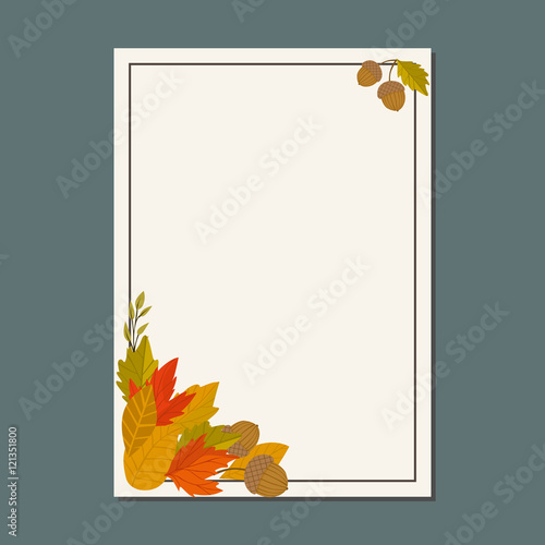 Autumn leaves fall on poster vector illustration. Background with hand drawn autumn leaves. Design elements.