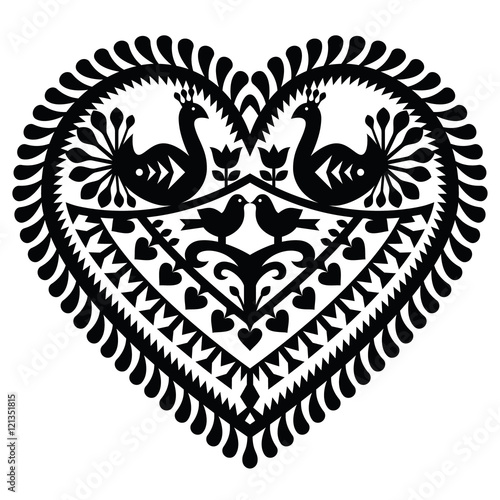 Polish folk art  heart pattern for Valentine's Day - Wycinanki Kurpiowskie (Kurpie Papercuts) 
