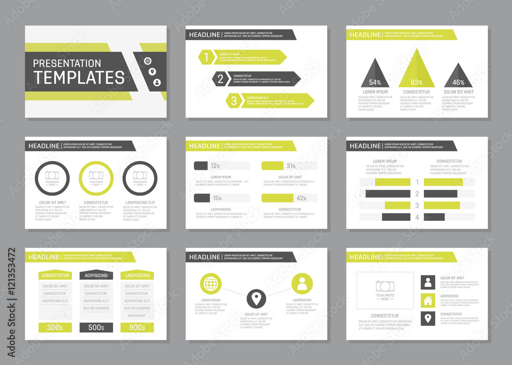 Set of green and gray template for multipurpose presentation slides ...