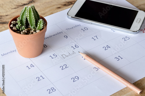 dentist appointment in calendar planner