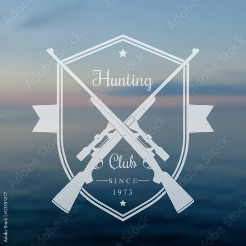 Hunting Club vintage emblem, logo, badge with two hunting rifles, vector illustration