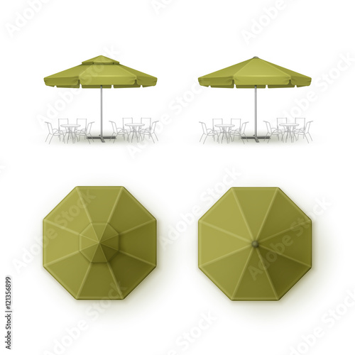 Set of Green Patio Outdoor Market Beach Cafe Bar Pub Restaurant Round Umbrella Parasol for Branding Top Side View