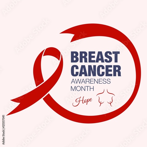 vector illustration with breast cancer awareness month lettering greeting card and ribbon background