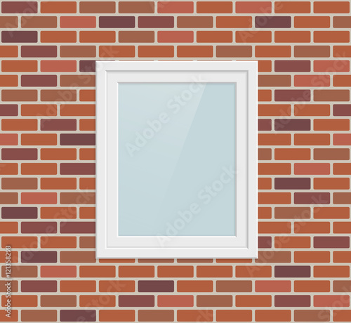 Single metal plastic window in brick wall