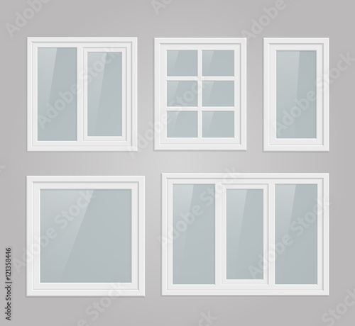 Set of metal plastic window in gray wall