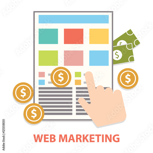 Flat design modern vector illustration concept of web marketing internet advertising model when the ad is clicked.