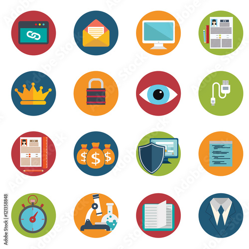 Web design objects, delivery, business, office and marketing items icons.