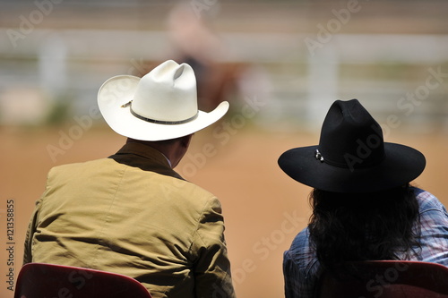 View on the backs of judges with a rider on a background
