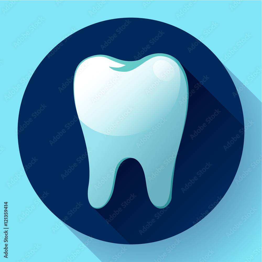 Flat tooth Icon Vector with long shadow. Dentist symbol. Suit for app and UI Flat tooth Icon Vector with long shadow. Dentist symbol. Suit for app and UI