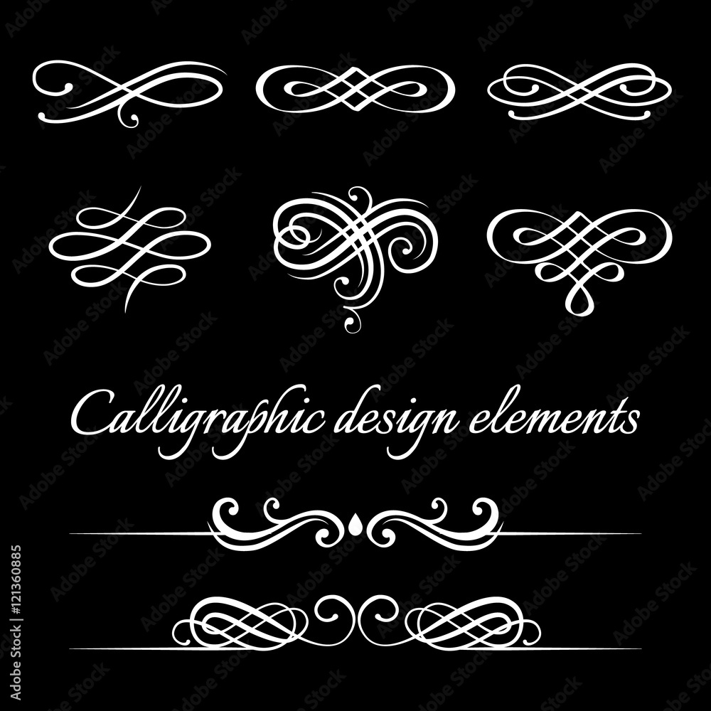 Vector set of calligraphic and page decoration design elements.