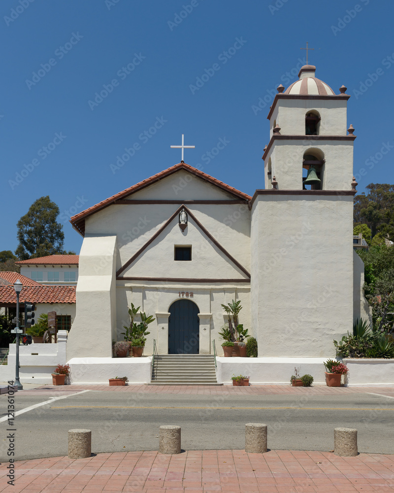 Exterior of the church at Mission San Buenaventura in Ventura, California
