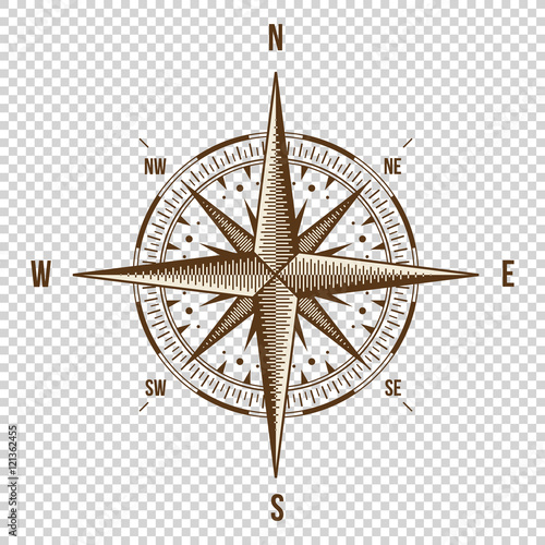 Vector Compass. High Quality Illustration. Old Style. West, East, North, South. Wind Rose Simple  Isolated