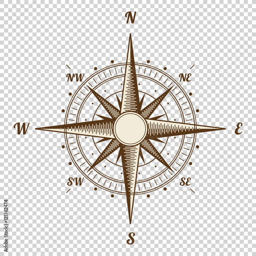 Vector Compass. Height Quality Illustration. Old Style. West, East, North, South. Wind Rose Simple Isolated