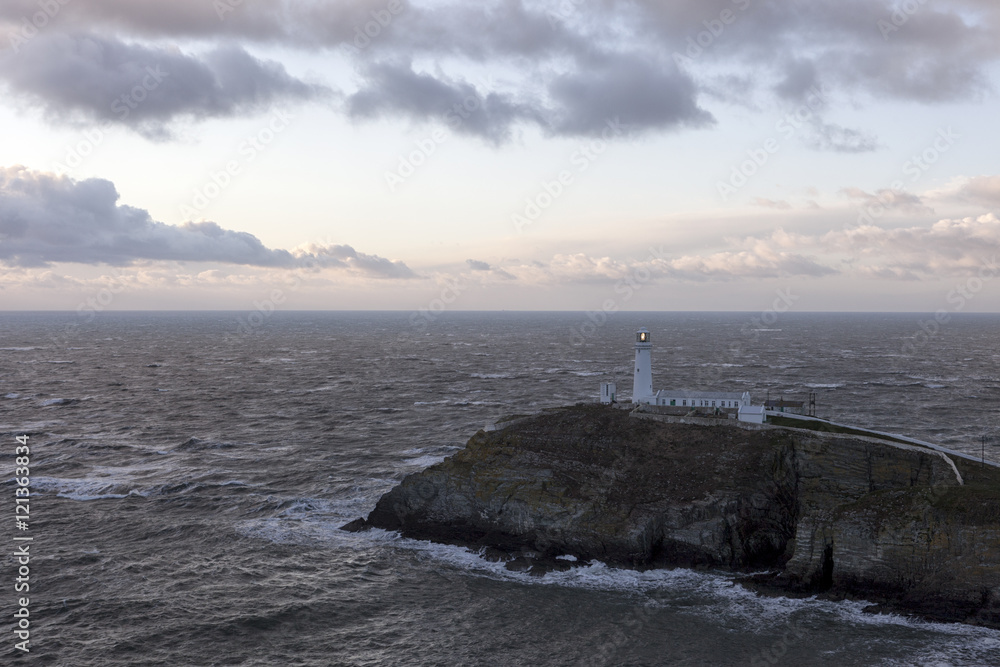 South Stack lighthouse at dusk,Irish Sea,Anglesey,UK
