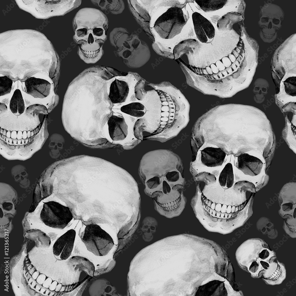 Watercolor tattoo concept pattern with skull element isolated. Tattoo sketch art concept with wildflowers on it. Could be used for tattoo, sticker, background, texture, pattern, frame or border. Watercolor tattoo concept pattern with skull element isolated. Tattoo sketch art concept with wildflowers on it. Could be used for tattoo, sticker, background, texture, pattern, frame or border.