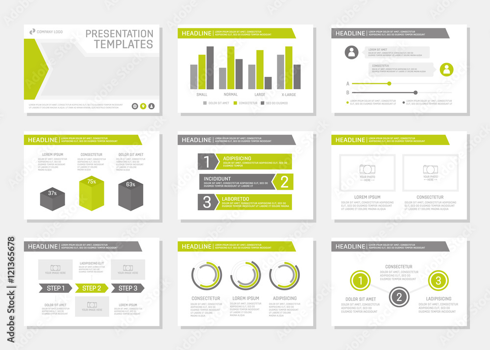 Set of green and gray template for multipurpose presentation slides ...