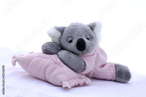 teddy bear Cola Sleeping on a pink pillow